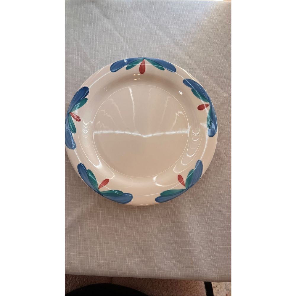 PIER 1 CERAMICA QUADRIFOGLIO HAND PAINTED BLUE GREEN DINER PLATES SET OF 4